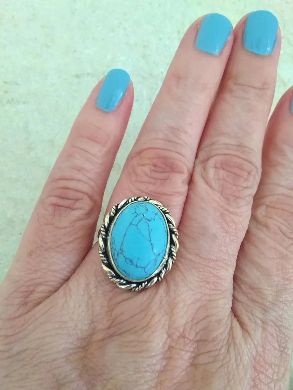 Sz 7 ~ Deep Aqua Turquoise Howlite Ring - Boho Southwestern Beachy Casual